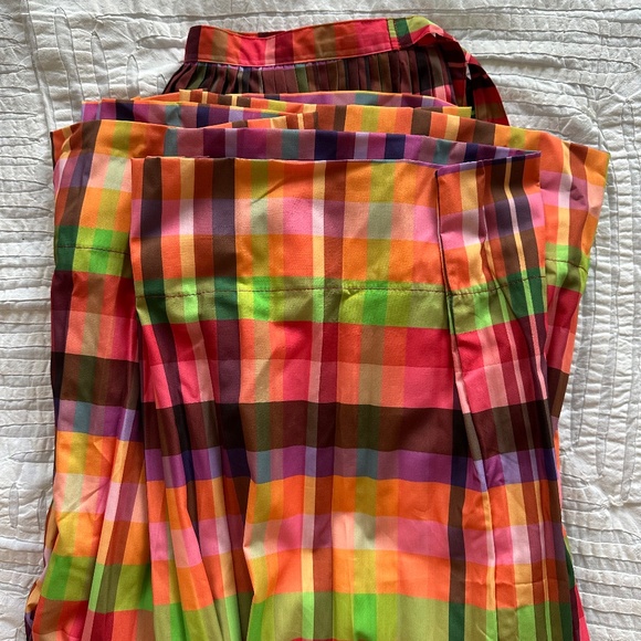Multicolor Pleated Check Cotton Skirt - Picture 4 of 7